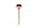 Yellow gold Princess Cut Halo Round Diamond Pavé Band Four-Prong Ring_2