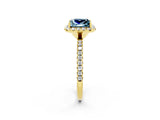 Yellow gold Princess Cut Halo Round Diamond Pavé Band Four-Prong Ring_2