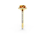 Yellow gold Princess Cut Halo Round Diamond Pavé Band Four-Prong Ring_2