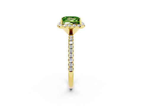 Yellow gold Princess Cut Halo Round Diamond Pavé Band Four-Prong Ring_2