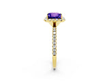 Yellow gold Princess Cut Halo Round Diamond Pavé Band Four-Prong Ring_2
