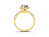 Yellow gold Princess Cut Halo Round Diamond Pavé Band Four-Prong Ring_3