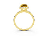 Yellow gold Princess Cut Halo Round Diamond Pavé Band Four-Prong Ring_3