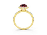 Yellow gold Princess Cut Halo Round Diamond Pavé Band Four-Prong Ring_3