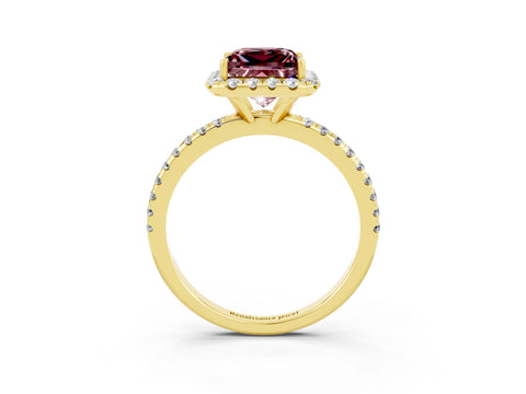 Yellow gold Princess Cut Halo Round Diamond Pavé Band Four-Prong Ring_3