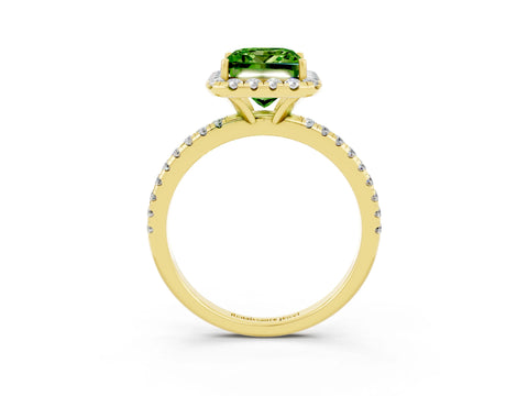 Yellow gold Princess Cut Halo Round Diamond Pavé Band Four-Prong Ring_3