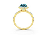 Yellow gold Princess Cut Halo Round Diamond Pavé Band Four-Prong Ring_3
