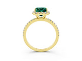 Yellow gold Princess Cut Halo Round Diamond Pavé Band Four-Prong Ring_3