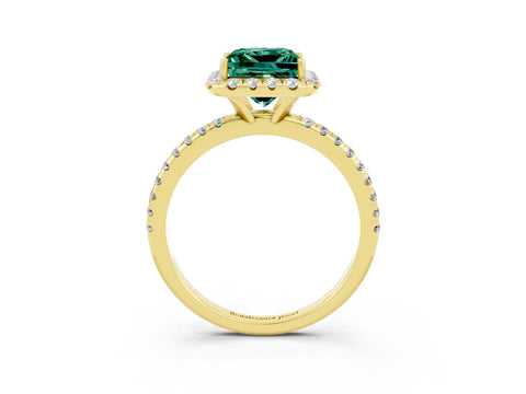 Yellow gold Princess Cut Halo Round Diamond Pavé Band Four-Prong Ring_3