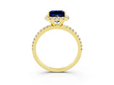 Yellow gold Princess Cut Halo Round Diamond Pavé Band Four-Prong Ring_3