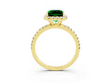 Yellow gold Princess Cut Halo Round Diamond Pavé Band Four-Prong Ring_3