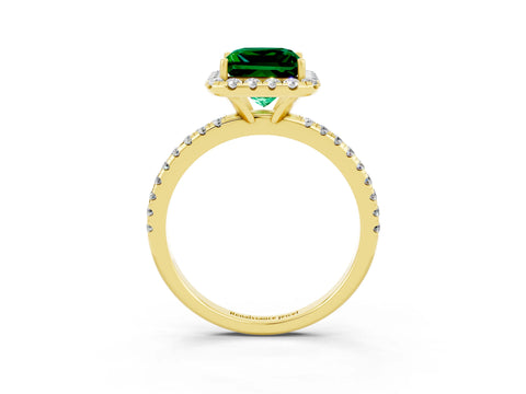 Yellow gold Princess Cut Halo Round Diamond Pavé Band Four-Prong Ring_3