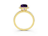 Yellow gold Princess Cut Halo Round Diamond Pavé Band Four-Prong Ring_3