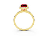 Yellow gold Princess Cut Halo Round Diamond Pavé Band Four-Prong Ring_3