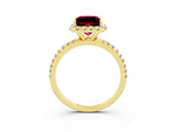 Yellow gold Princess Cut Halo Round Diamond Pavé Band Four-Prong Ring_3