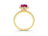 Yellow gold Princess Cut Halo Round Diamond Pavé Band Four-Prong Ring_3