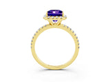 Yellow gold Princess Cut Halo Round Diamond Pavé Band Four-Prong Ring_3