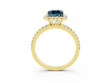 Yellow gold Princess Cut Halo Round Diamond Pavé Band Four-Prong Ring_3