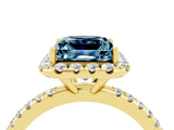 Yellow gold Princess Cut Halo Round Diamond Pavé Band Four-Prong Ring_4