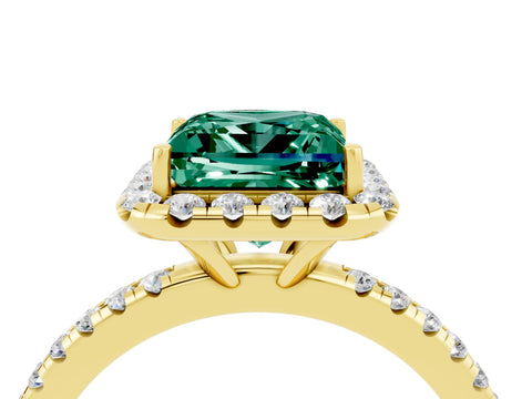 Yellow gold Princess Cut Halo Round Diamond Pavé Band Four-Prong Ring_4