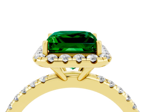 Yellow gold Princess Cut Halo Round Diamond Pavé Band Four-Prong Ring_4
