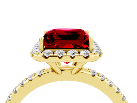 Yellow gold Princess Cut Halo Round Diamond Pavé Band Four-Prong Ring_4
