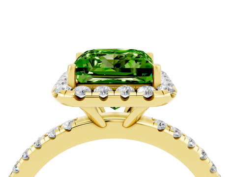 Yellow gold Princess Cut Halo Round Diamond Pavé Band Four-Prong Ring_4