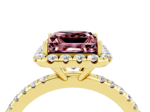Yellow gold Princess Cut Halo Round Diamond Pavé Band Four-Prong Ring_4