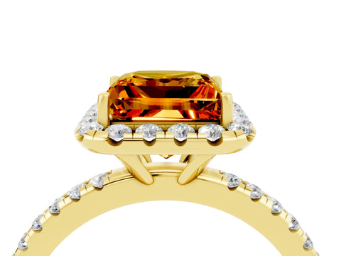Yellow gold Princess Cut Halo Round Diamond Pavé Band Four-Prong Ring_4
