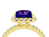 Yellow gold Princess Cut Halo Round Diamond Pavé Band Four-Prong Ring_4