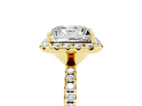 Yellow gold Princess Cut Halo Round Diamond Pavé Band Four-Prong Ring_5
