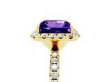 Yellow gold Princess Cut Halo Round Diamond Pavé Band Four-Prong Ring_5