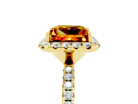 Yellow gold Princess Cut Halo Round Diamond Pavé Band Four-Prong Ring_5