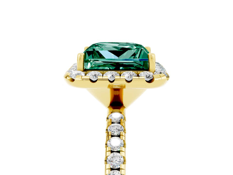Yellow gold Princess Cut Halo Round Diamond Pavé Band Four-Prong Ring_5