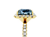 Yellow gold Princess Cut Halo Round Diamond Pavé Band Four-Prong Ring_5