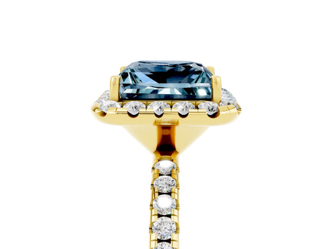 Yellow gold Princess Cut Halo Round Diamond Pavé Band Four-Prong Ring_5