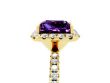 Yellow gold Princess Cut Halo Round Diamond Pavé Band Four-Prong Ring_5