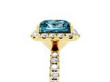 Yellow gold Princess Cut Halo Round Diamond Pavé Band Four-Prong Ring_5