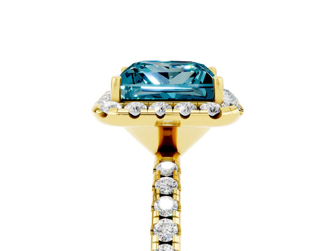 Yellow gold Princess Cut Halo Round Diamond Pavé Band Four-Prong Ring_5