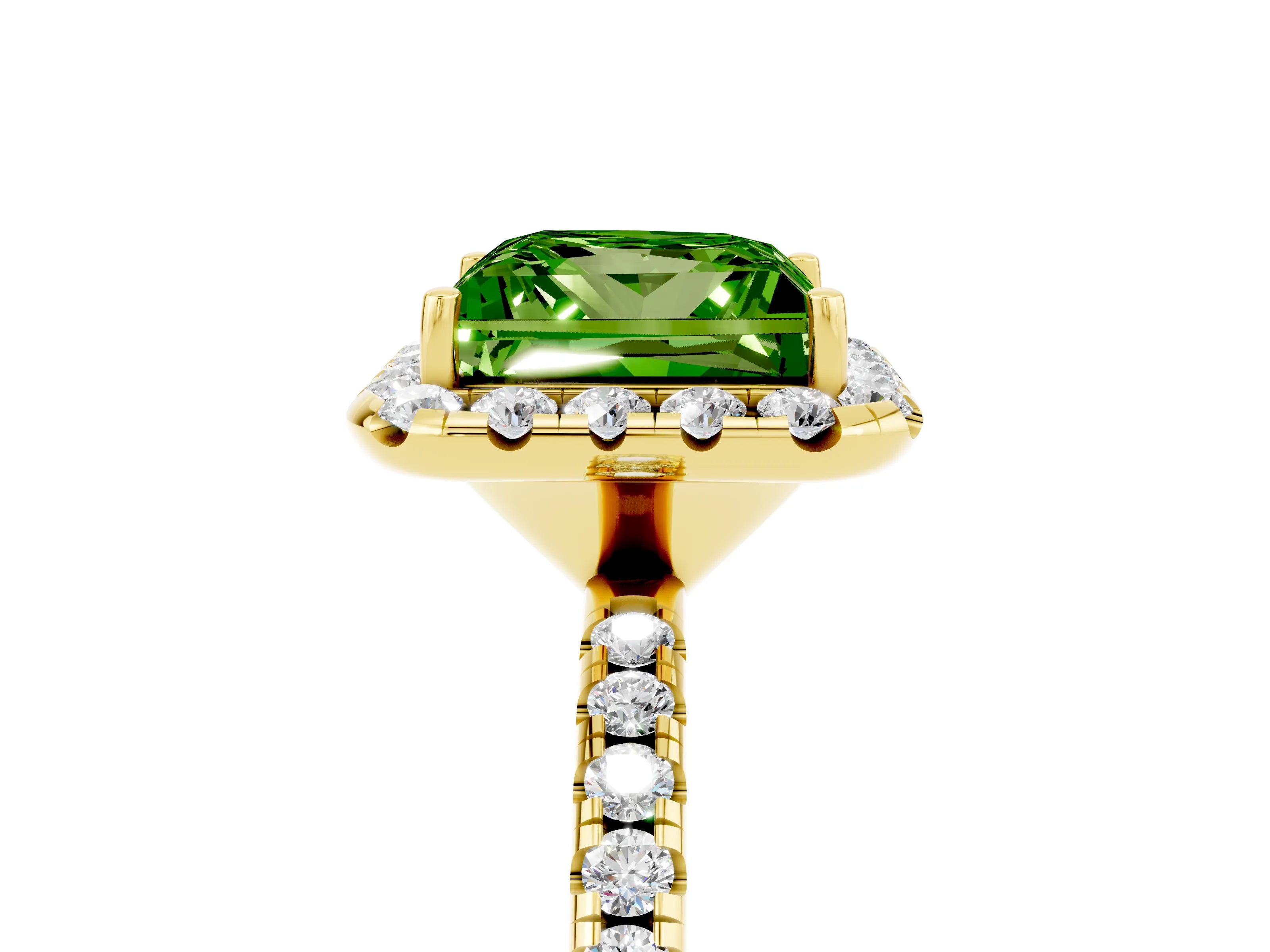 Yellow gold Princess Cut Halo Round Diamond Pavé Band Four-Prong Ring_5