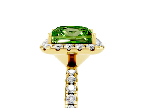 Yellow gold Princess Cut Halo Round Diamond Pavé Band Four-Prong Ring_5