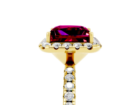 Yellow gold Princess Cut Halo Round Diamond Pavé Band Four-Prong Ring_5