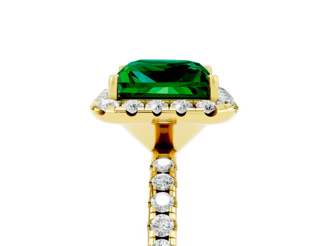 Yellow gold Princess Cut Halo Round Diamond Pavé Band Four-Prong Ring_5