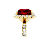 Yellow gold Princess Cut Halo Round Diamond Pavé Band Four-Prong Ring_5