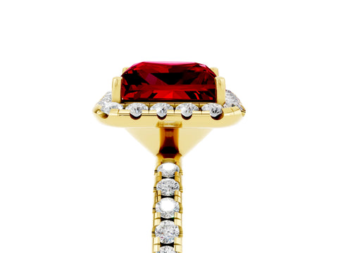 Yellow gold Princess Cut Halo Round Diamond Pavé Band Four-Prong Ring_5