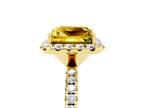 Yellow gold Princess Cut Halo Round Diamond Pavé Band Four-Prong Ring_5