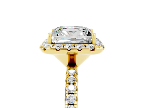 Yellow gold Princess Cut Halo Round Diamond Pavé Band Four-Prong Ring_5