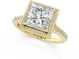 Yellow gold Princess Cut Halo Round Diamond Pavé Band with Four-Prong Setting_16