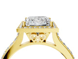 Yellow gold Princess Cut Halo Round Diamond Pavé Band with Four-Prong Setting_19