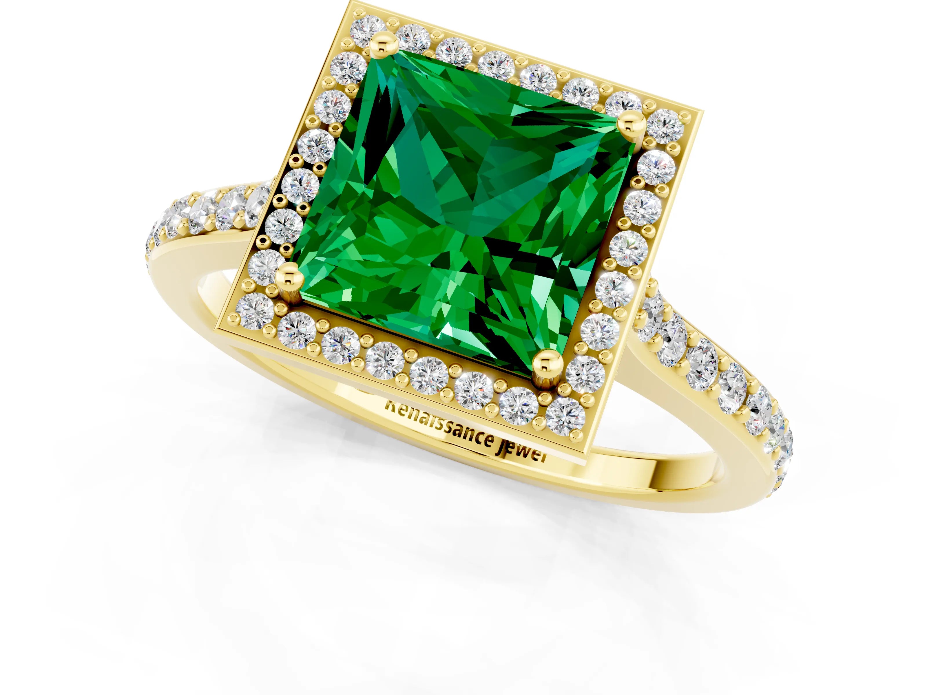 Yellow gold Princess Cut Halo Round Diamond Pavé Band with Four-Prong Setting_1